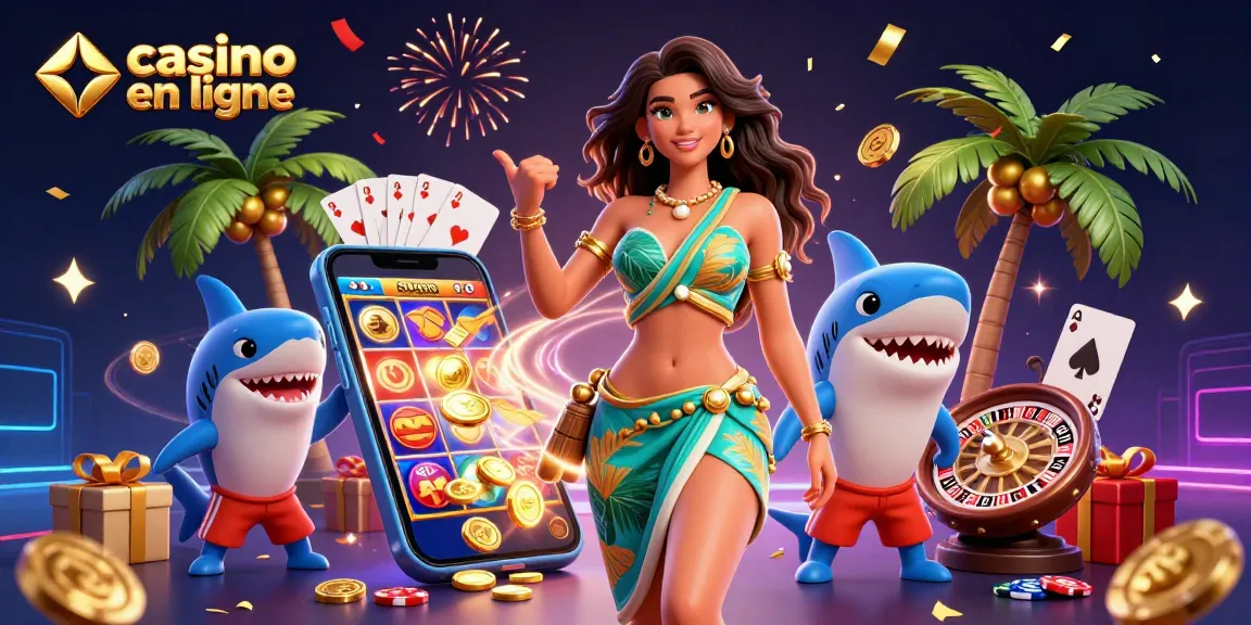 Engage in thrilling games at casino en ligne featuring a vibrant 3D scene with dynamic characters and gaming elements.