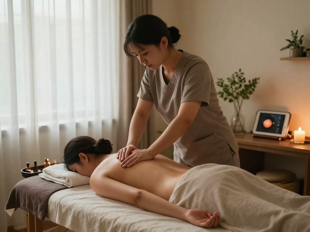 Relaxing 출장안마 session with a professional therapist in a tranquil setting, enhancing wellness and self-care.