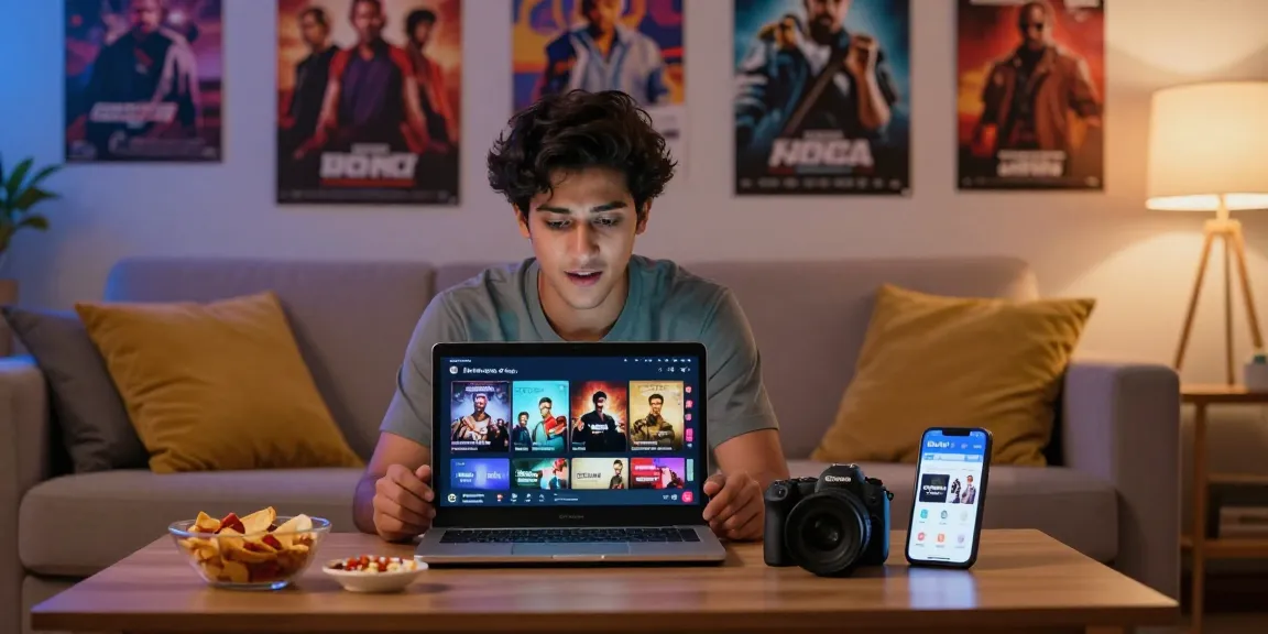 Browsing bolly4u org for the latest movies in a cozy living room setting.