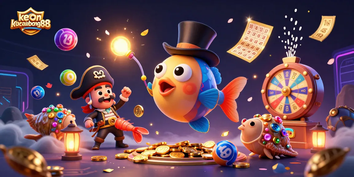 Engage with keonhacaibong88 as the anglerfish attracts golden coins amidst colorful lottery excitement.