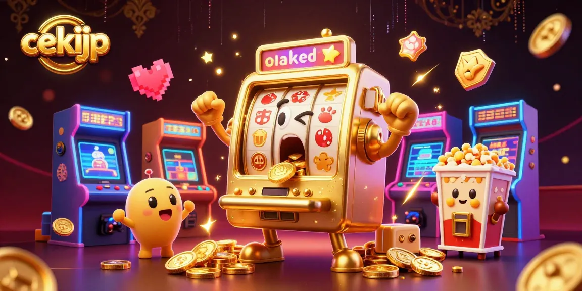 Permainan togel di cekijp dengan mesin slot berdiri dan mengeluarkan koin emas.