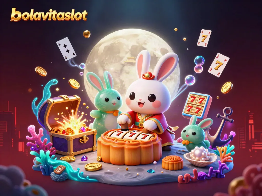 Play the exciting bolavitaslot with vibrant jackpot reels exploding in a colorful lunar scene.