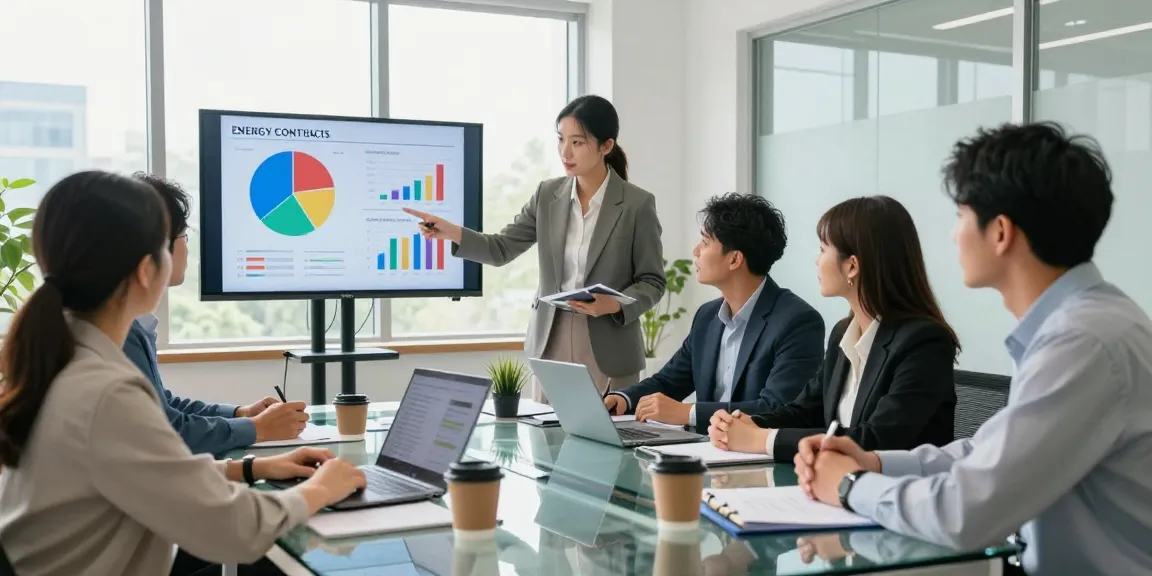 Team discussing affordable business energy deals 2026 in a modern office setting.