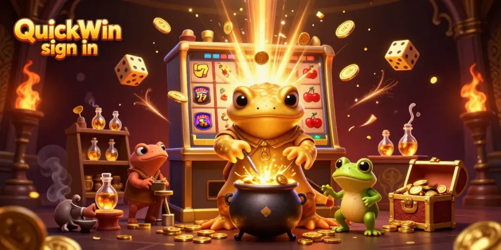 Experience the exciting QuickWin sign in with this vibrant casino-themed 3D illustration