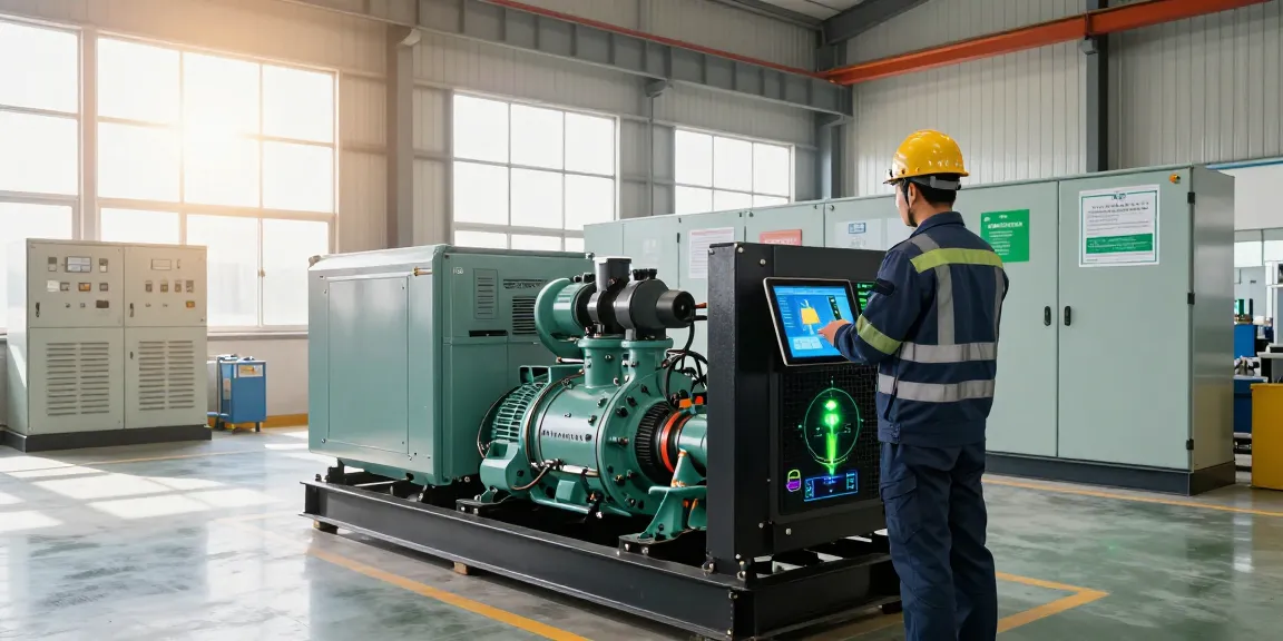 Huaquan Power technician monitoring generator performance at an innovative facility showcasing renewable energy solutions.