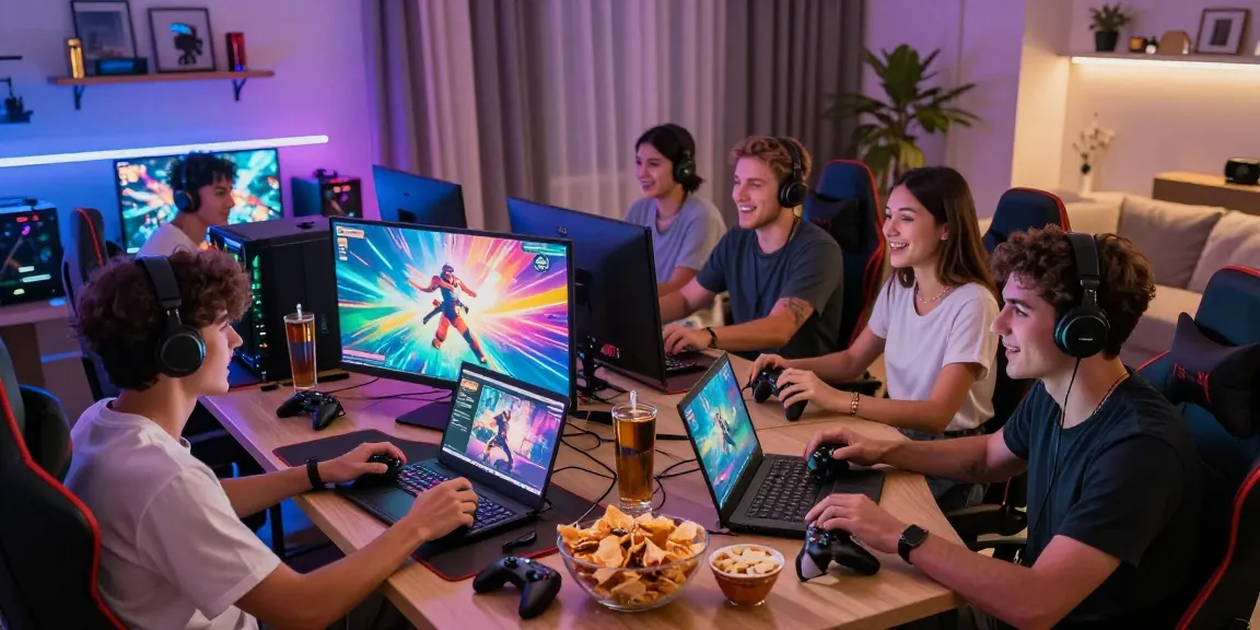 Pengalaman bermain game di https://sailawayballoons.com/ dengan teman-teman di ruang modern yang ceria.