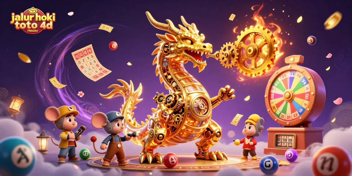Engage with jalur hoki toto 4d macau in a dynamic 3D illustration featuring a golden dragon, vibrant lottery elements, and magical effects.