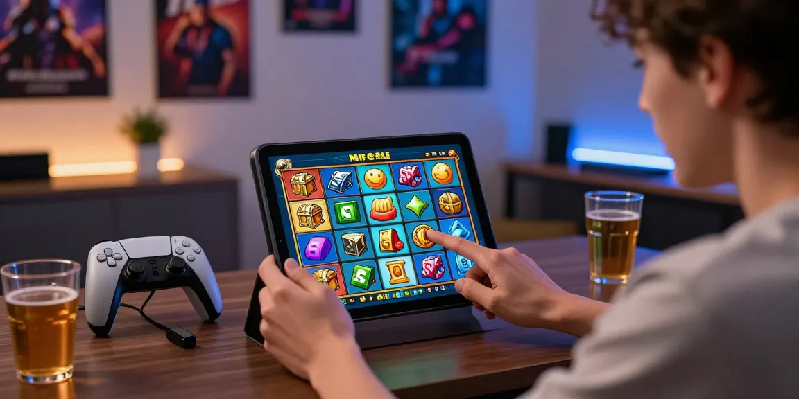 Exciting gameplay of Mine Slot game casino featuring a 5x5 grid being played on a tablet, capturing the thrill of strategic decisions and treasure reveals.