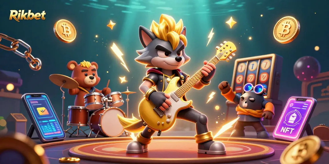 Experience thrilling adventures with Rikbet gaming as a rock star wolf shreds on stage.