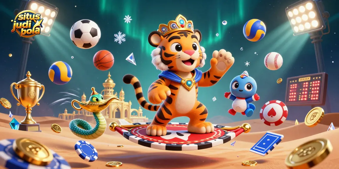 Engage in situs judi bola with dynamic sports elements, featuring an Arabian-themed tiger sultan in action.