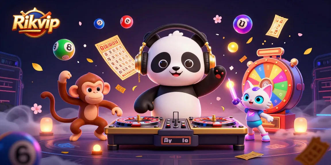 Experience thrilling gameplay with Rikvip through an engaging 3D cartoon illustration showcasing vibrant casino elements.