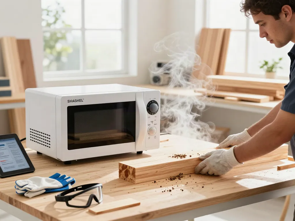 SHASHEL® microwave device eliminating wood-boring insects in workshop