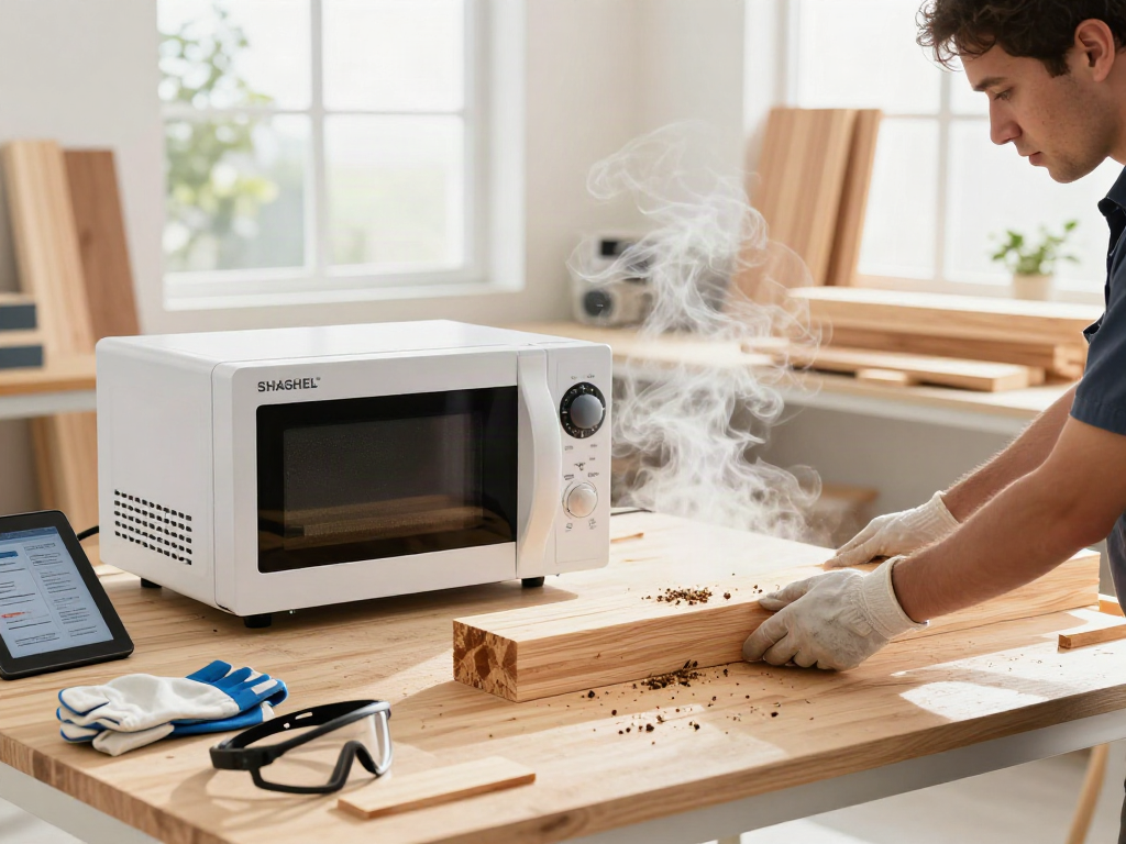 SHASHEL® microwave device eliminating wood-boring insects in workshop