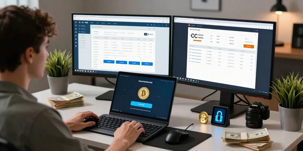 Customer exploring fullz shop online with live CC checker and Bitcoin payment interface.