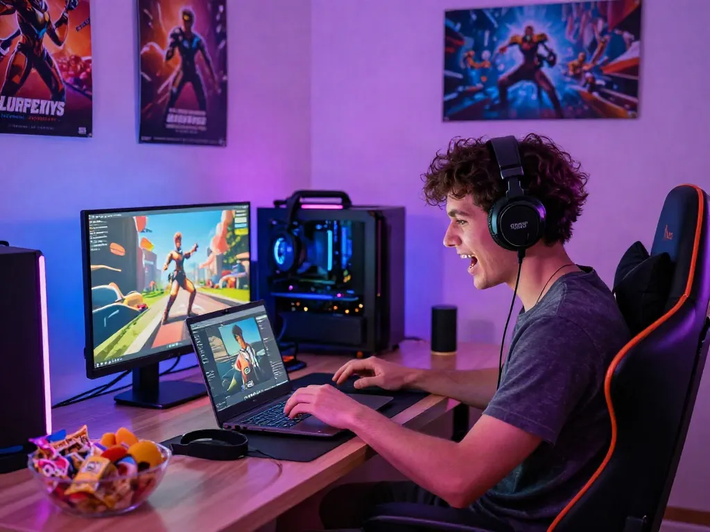 Exciting slot gacor gaming setup with vibrant decorations and equipment