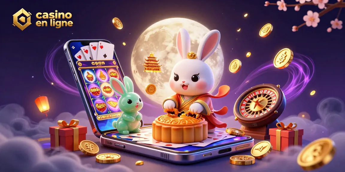 Jouez au casino en ligne avec des jeux palpitants et des gains fantastiques, mettant en avant un lapin de lune traditionnel.
