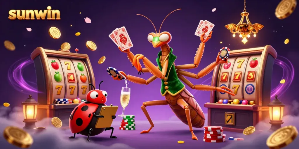 Engaging scene depicting sunwin's casino excitement with vibrant characters and dynamic gaming elements.