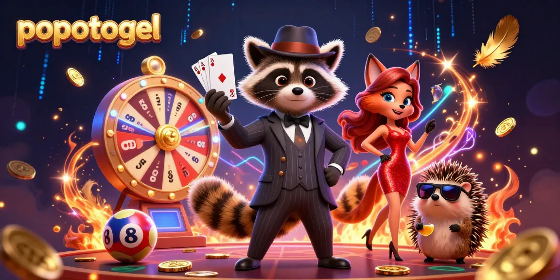Experience the thrill of popotogel with a charming raccoon and vibrant lottery elements.