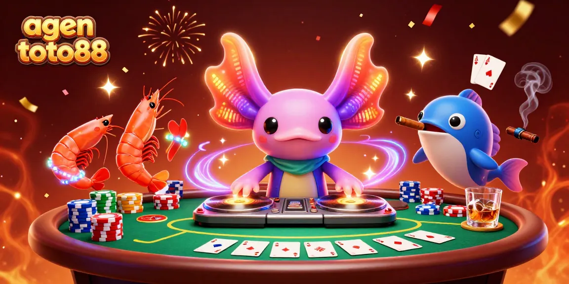 Celebrate wins with agen toto88 at this vibrant online casino scene featuring colorful characters.