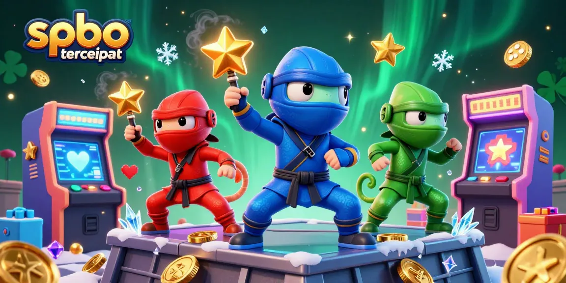 Engage with spbo tercepat through dynamic chameleon ninja characters in a vibrant casino arcade scene.