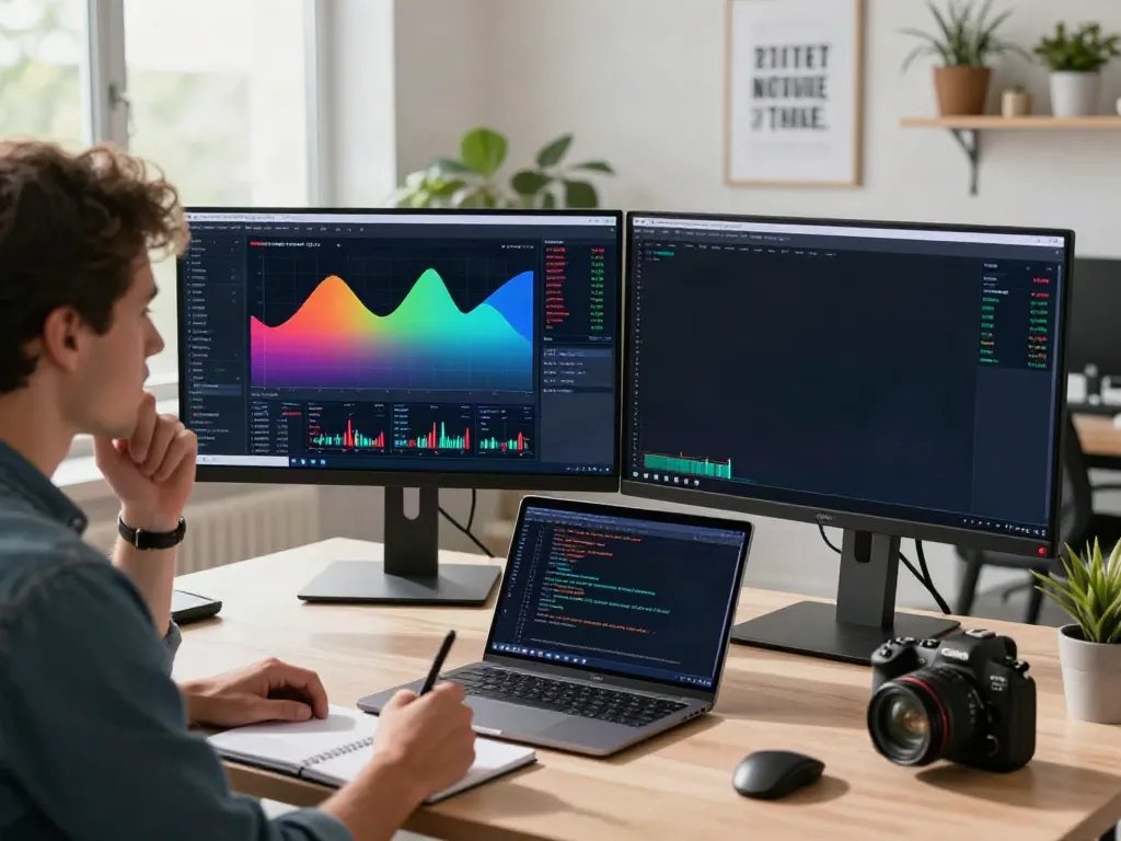 Traders using TradingView analytics in a bright office setting with multiple screens and live market data.