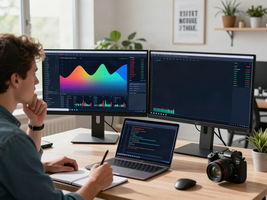 Traders using TradingView analytics in a bright office setting with multiple screens and live market data.
