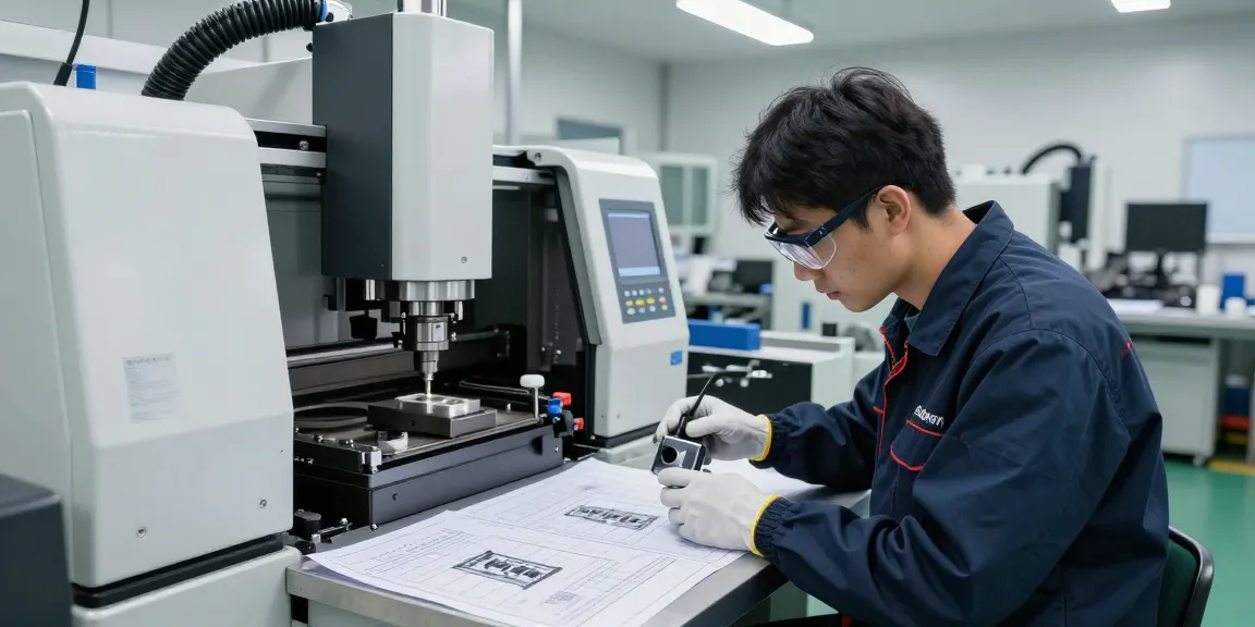Technician inspecting injection molded parts in a modern mold manufacturing facility.