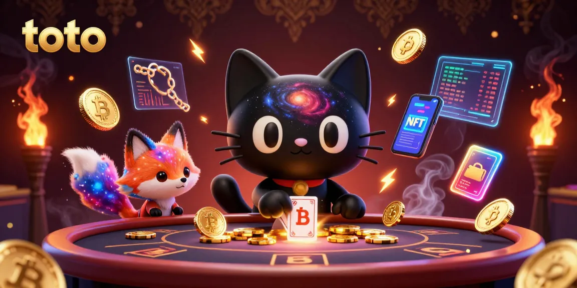 Taruhan toto di kasino virtual dengan kucing lubang hitam dan rubah nebula yang menarik uang emas.