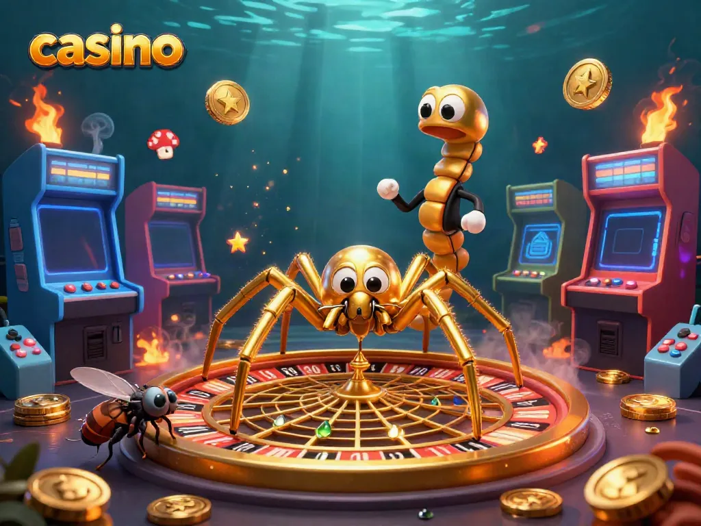 Experience thrilling casino action with the golden spider and centipede croupier in this engaging dynamic scene.