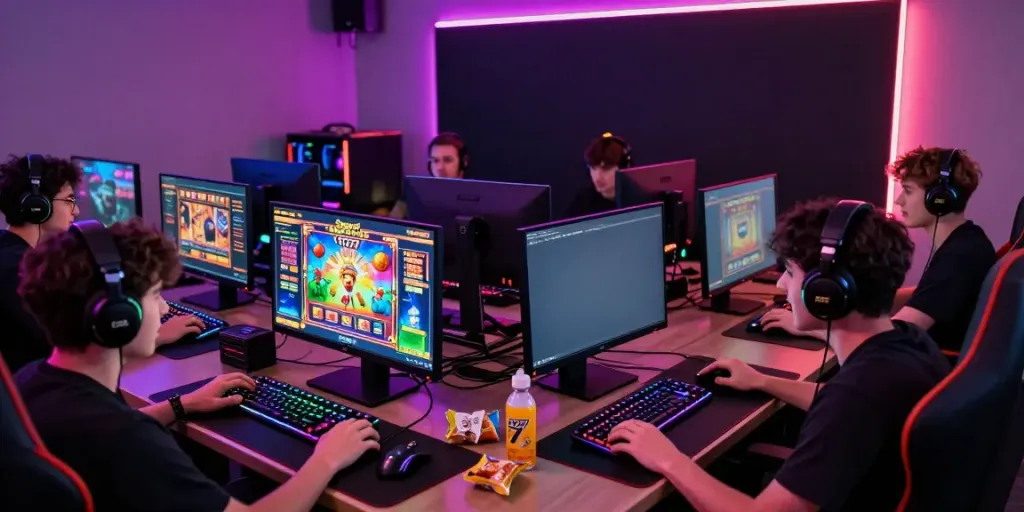 Gamer dengan antusias bermain Slot Gacor di https://farming.goldsilvercoindealernewyorkcity.com/ menggunakan perangkat gaming di ruangan yang cerah.