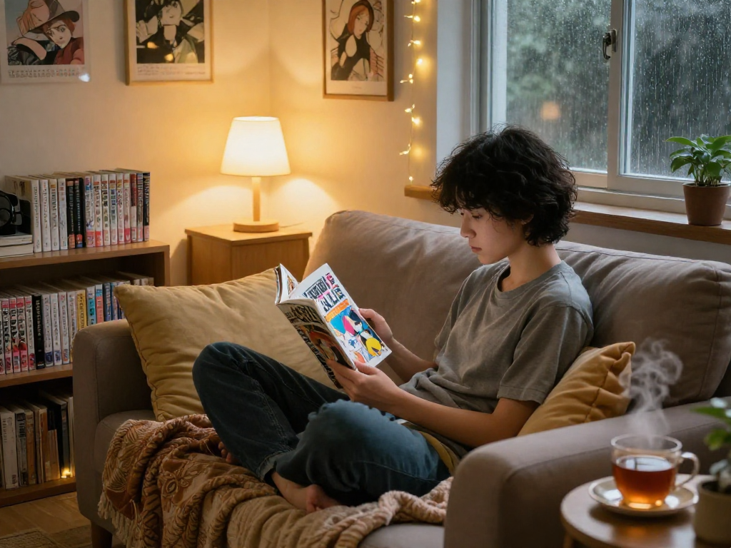 Experience a cozy reading atmosphere at https://hitomi-mangaraw01.com/ with vibrant manga and warm décor.
