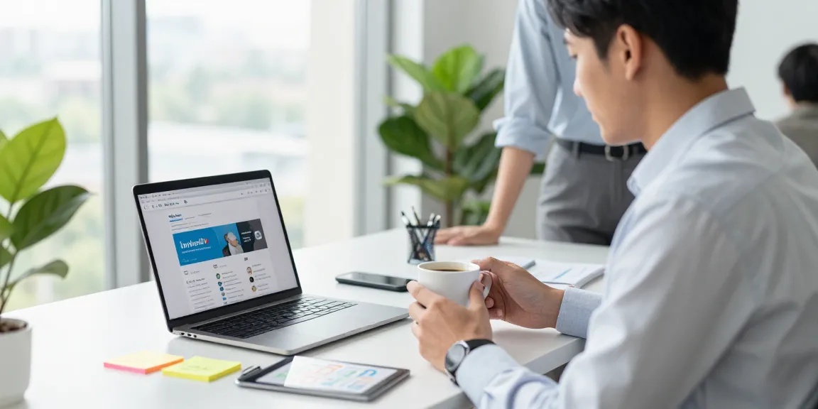 Buying LinkedIn followers in a modern office setup, showcasing networking strategies.