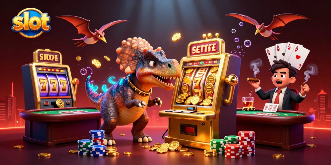 Memutar slot jackpot dari mesin slot dengan kesempatan menang besar, dikelilingi oleh elemen kasino.