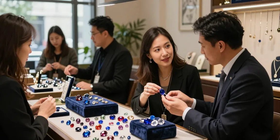 Explore high-quality gemstones at https://www.mygemspot.com in a luxurious showroom setting.