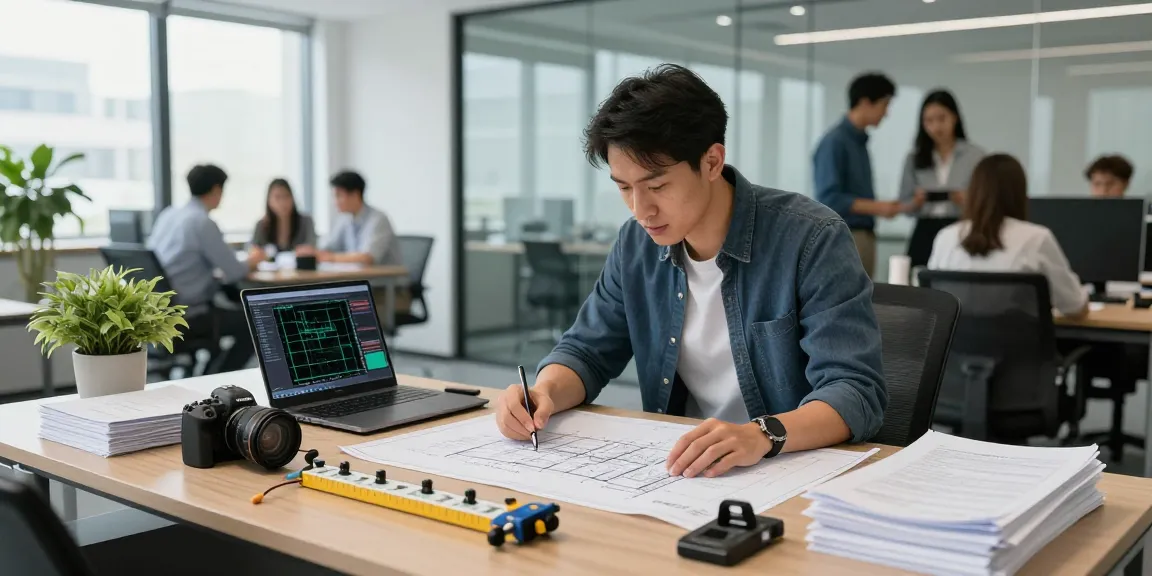 Engineer reviewing engineering services missouri blueprints and technical documents in a modern office.