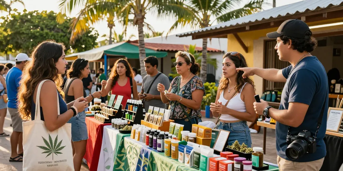 How Do I Buy Top Quality Cannabis In Puerto Vallarta? Engaging market scene showcasing diverse cannabis options and vibrant community interactions.