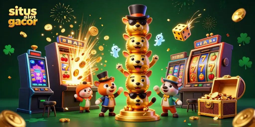 Pemain judi beraksi di situs slot gacor dengan mesin slot yang mendebarkan dan simbol keberuntungan.