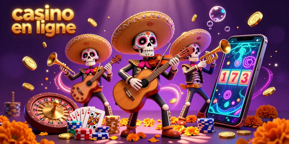Vivez l'excitation du casino en ligne avec un groupe de mariachis vibrant, des éléments de jeu colorés et une action dynamique.