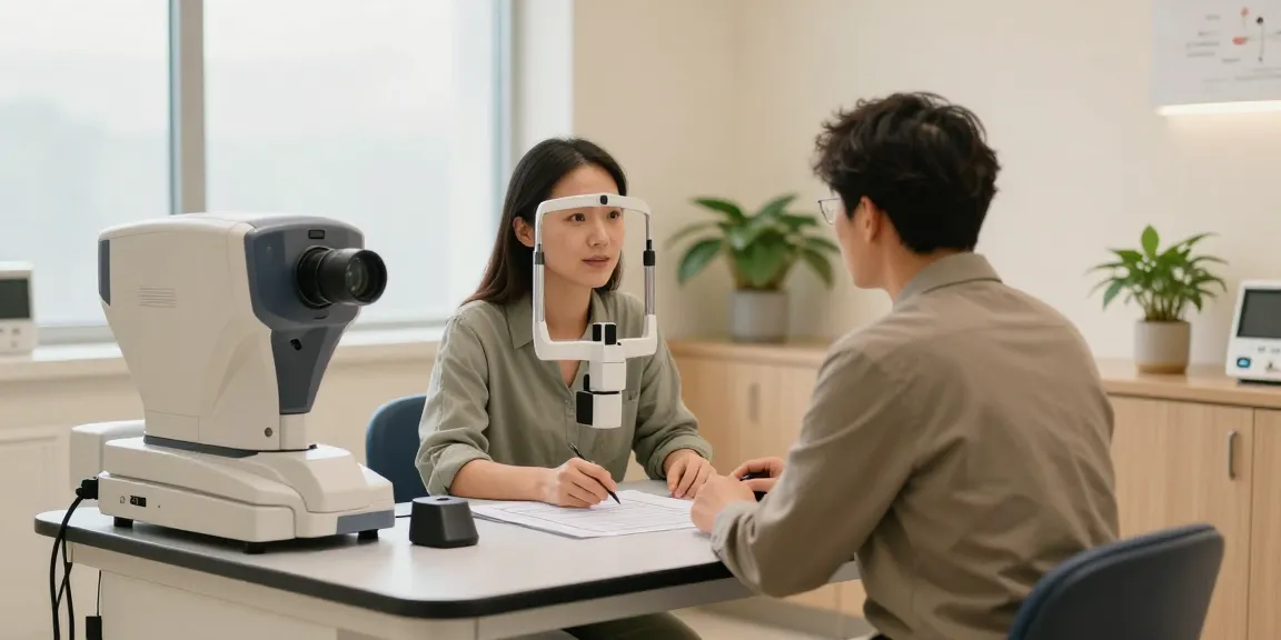 SNU Eye Clinic consultation showing patient with doctor discussing eye health in a modern facility.