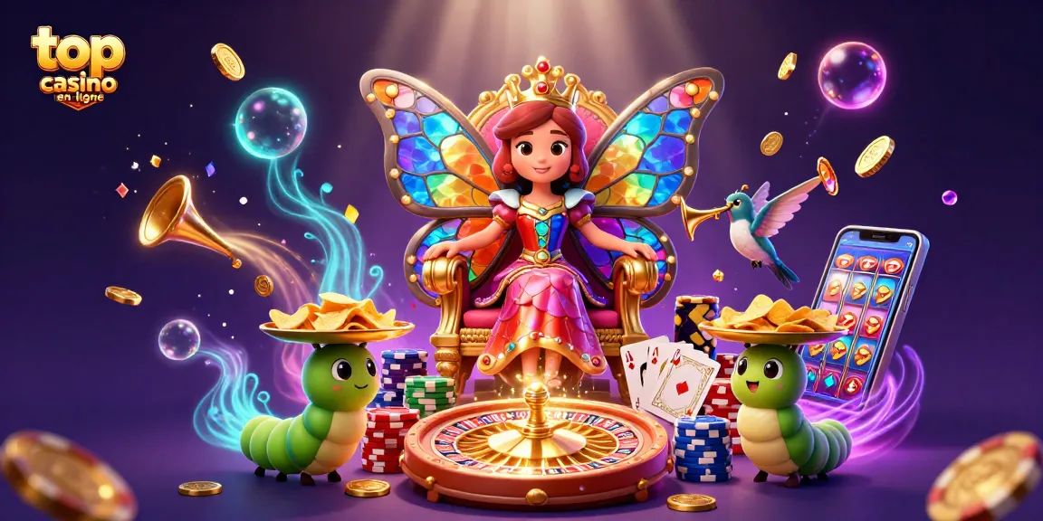 Plonger dans le monde des jeux de casino avec top casino en ligne dans une illustration captivante de la reine des papillons.