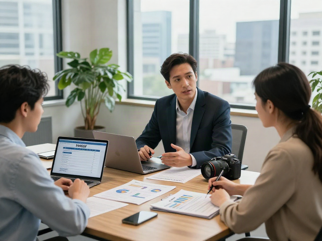Couple consulting with a financial advisor on SMSF set up strategies in a modern office.