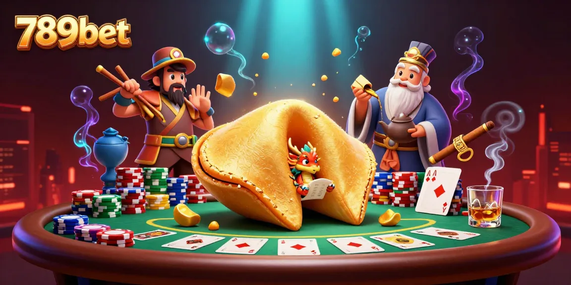 Win big at 789bet with a magical casino scene featuring a golden fortune cookie and poker elements.