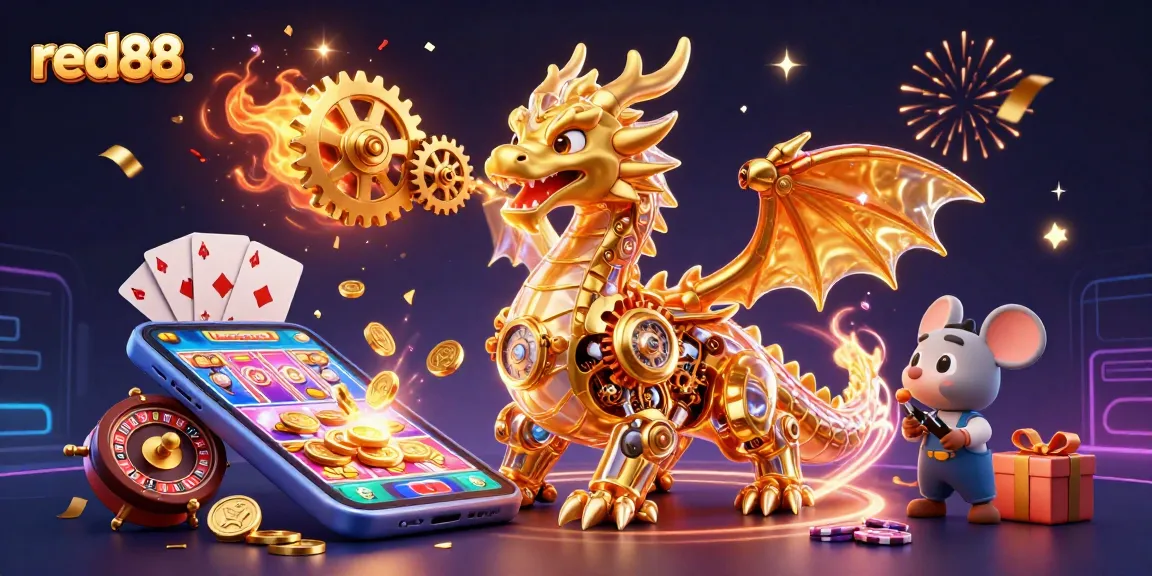 Experience thrilling gaming at red88 with a vibrant 3D casino scene bursting with action.