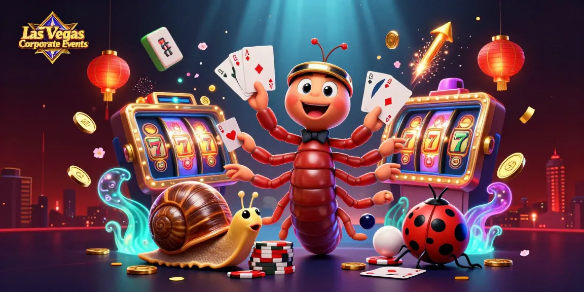 Experience the excitement of Las Vegas Corporate Events with vibrant 3D characters and casino elements.