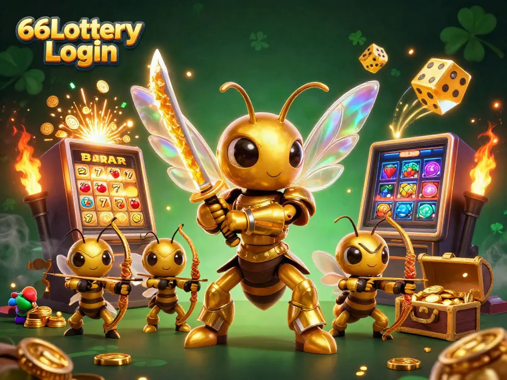 Win big with 66Lottery Login as the colorful slot machine and vibrant characters create a thrilling scene.