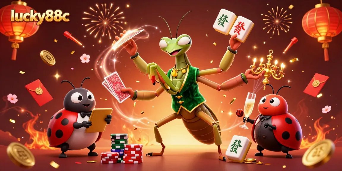 Engage with lucky88c's vibrant gambling scene featuring cartoon characters and festive elements.
