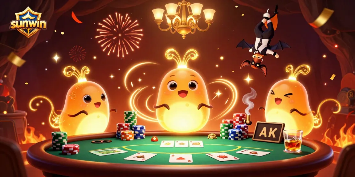Experience the excitement of sunwin in a vibrant casino scene with glowworms and a bat dealer.