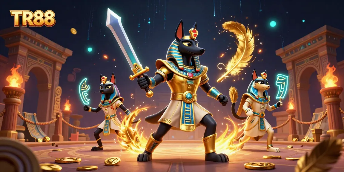 Bet on TR88 with vibrant scenes of Egyptian warriors and casino elements in a dynamic 3D illustration