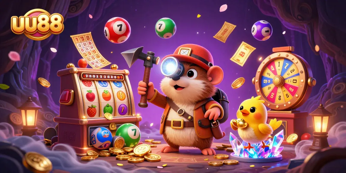 Experience thrilling jackpots at uu88 with vibrant slot machines and treasures in a magical casino scene.
