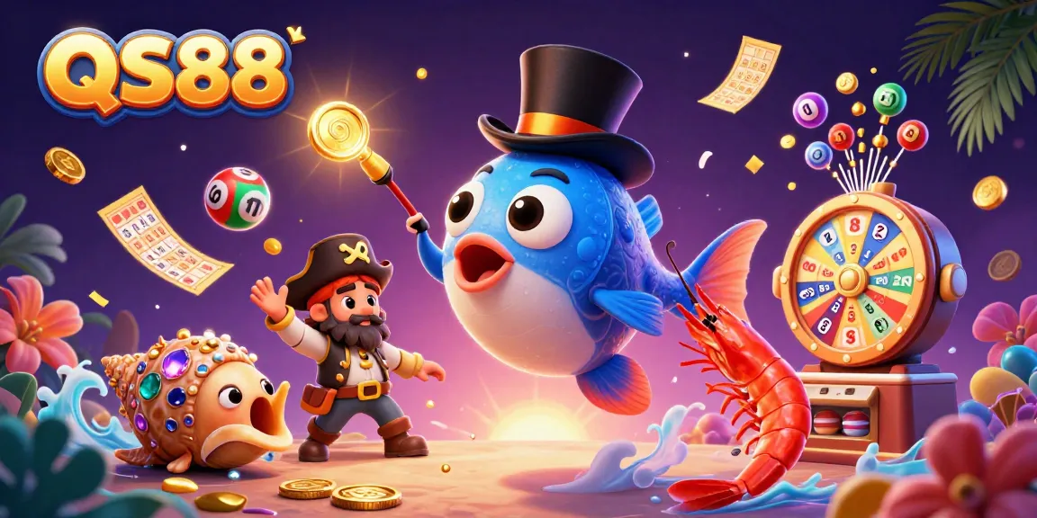 Experience the thrill of QS88 through vibrant casino elements with colorful visuals and engaging characters.